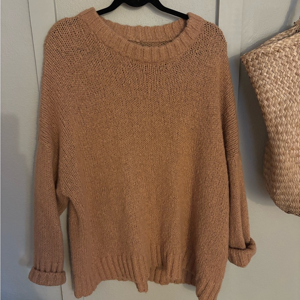 Aerie Big Sky Wool Alpaca Blend Oversized Sweater Burnt Orange Tan Color